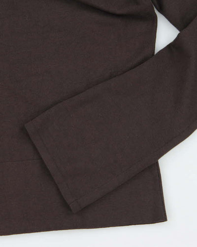 Nougat Brown Silk Cut-Out Long Sleeve Top- S