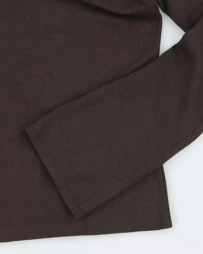 Nougat Brown Silk Cut-Out Long Sleeve Top- S