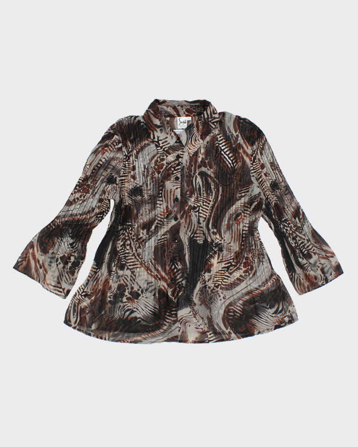 Vintage Y2k 00s Sash Animal Print Mesh Blouse - M