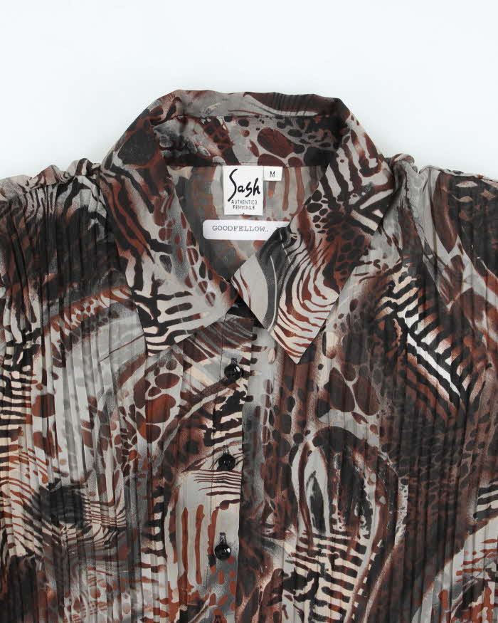 Vintage Y2k 00s Sash Animal Print Mesh Blouse - M