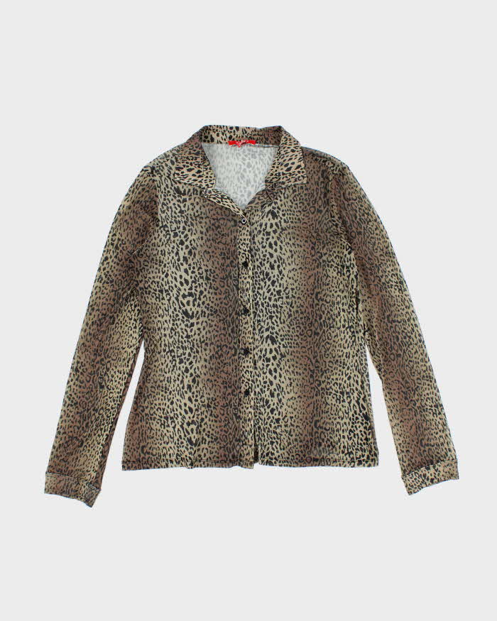 Y2k 00s Guess Leopard Print Mesh Blouse - L