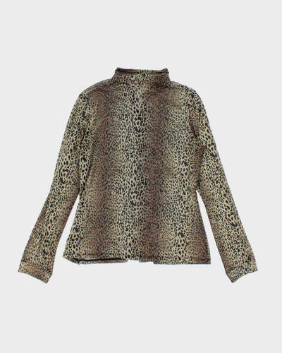 Y2k 00s Guess Leopard Print Mesh Blouse - L