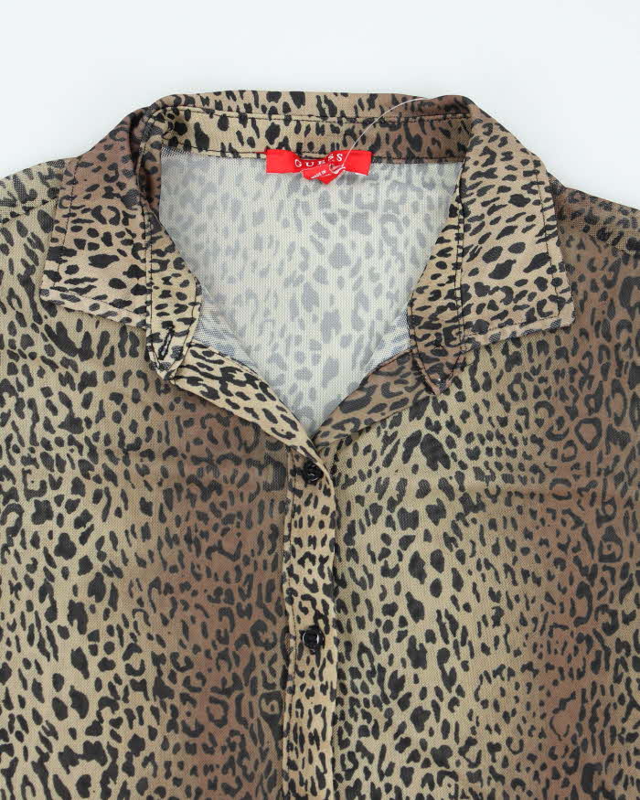 Y2k 00s Guess Leopard Print Mesh Blouse - L