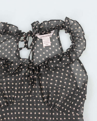 Vintage Y2k 00s La Vie En Rose Polka Dot Mesh Top - M