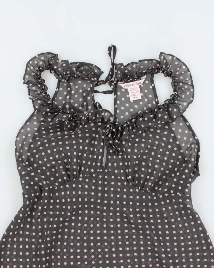 Vintage Y2k 00s La Vie En Rose Polka Dot Mesh Top - M