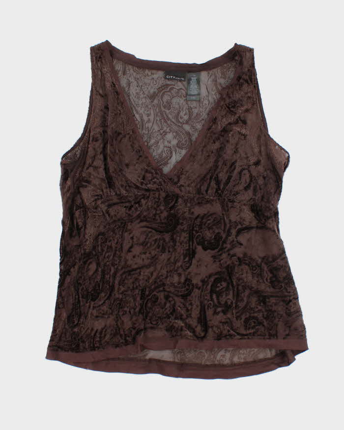 Vintage 90s City Brown Silk Blend Top - M
