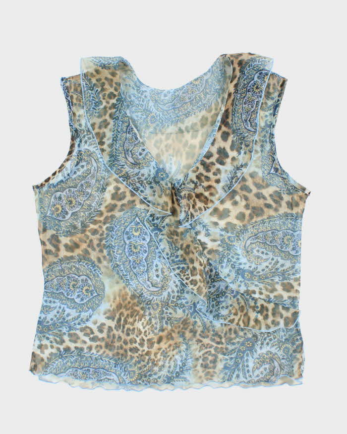 Vintage Y2k 00s Leopard Print Mesh Ruffle Cami - L