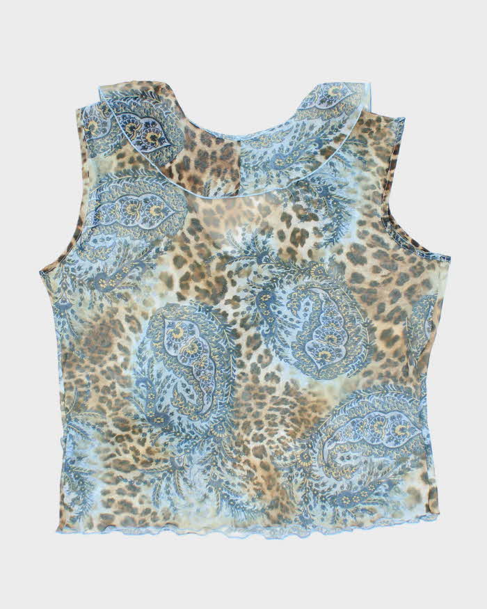 Vintage Y2k 00s Leopard Print Mesh Ruffle Cami - L