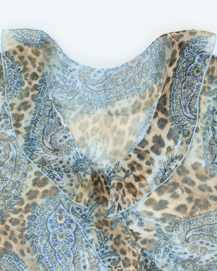 Vintage Y2k 00s Leopard Print Mesh Ruffle Cami - L