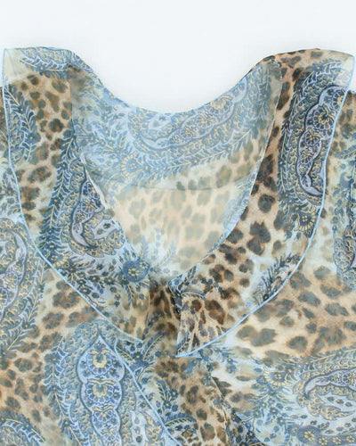 Vintage Y2k 00s Leopard Print Mesh Ruffle Cami - L