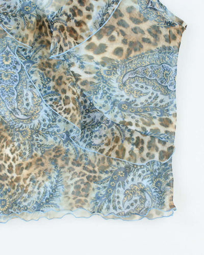 Vintage Y2k 00s Leopard Print Mesh Ruffle Cami - L