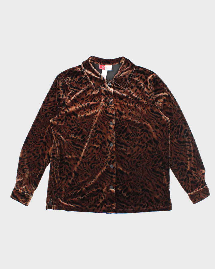 Vintage 90s Leopard Print Velvet Blouse - M