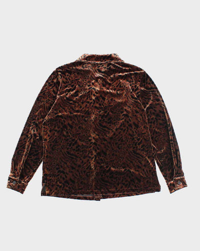 Vintage 90s Leopard Print Velvet Blouse - M