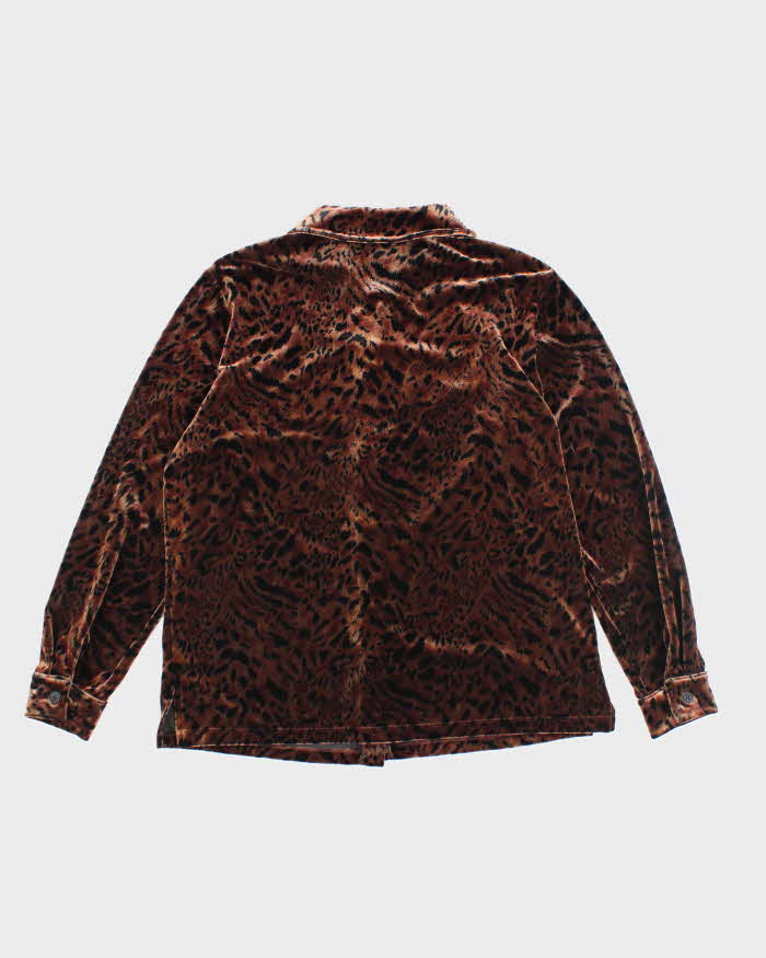Vintage 90s Leopard Print Velvet Blouse - M