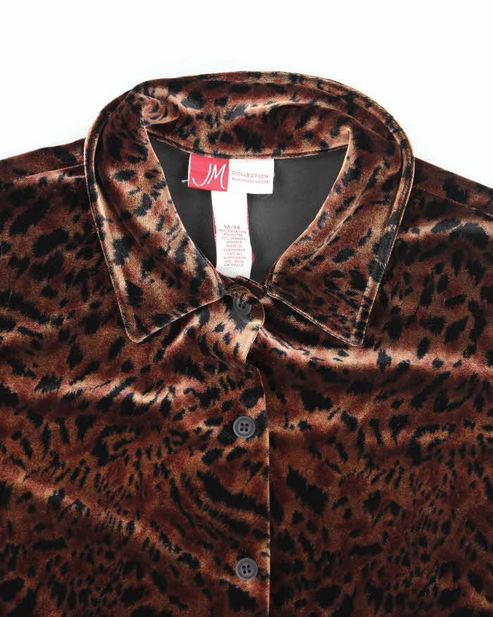 Vintage 90s Leopard Print Velvet Blouse - M
