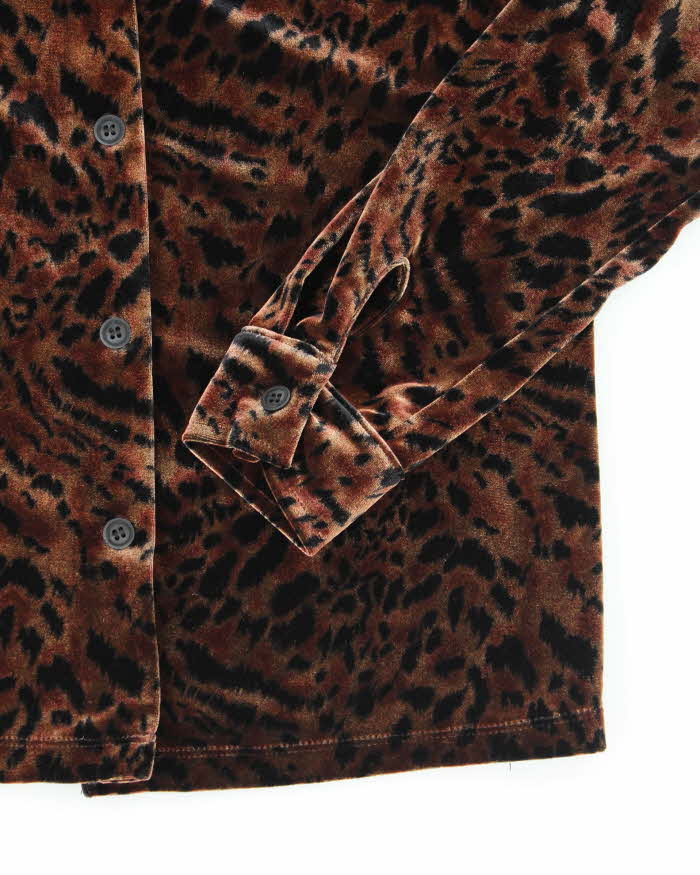 Vintage 90s Leopard Print Velvet Blouse - M