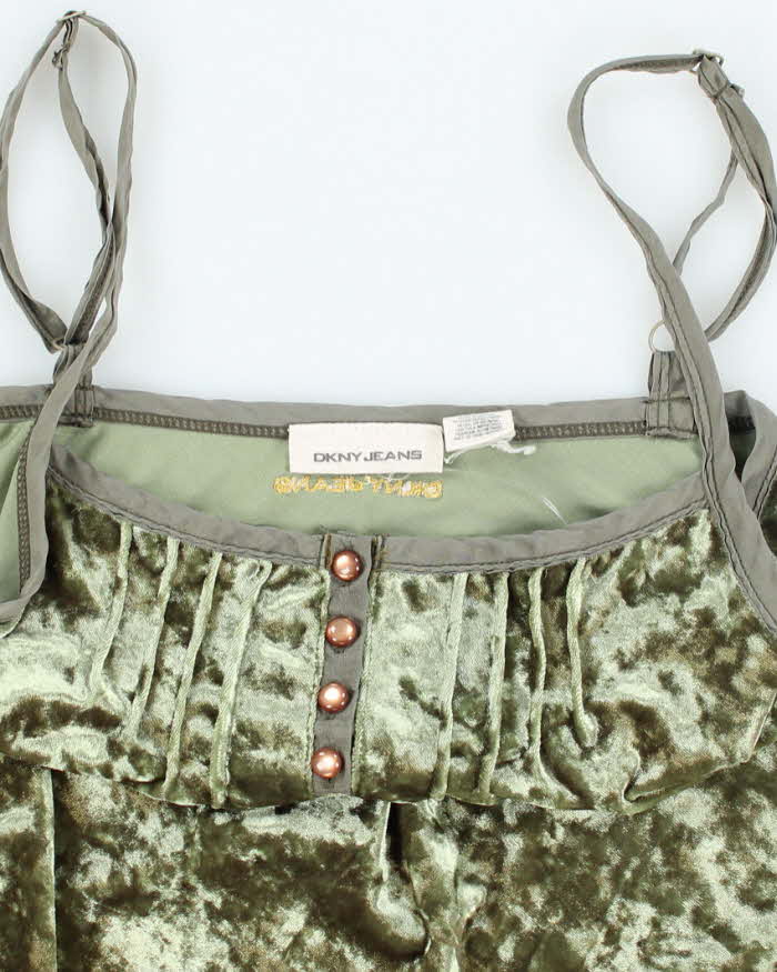 Vintage Y2k 00s DKNY Green Velvet Cami - S