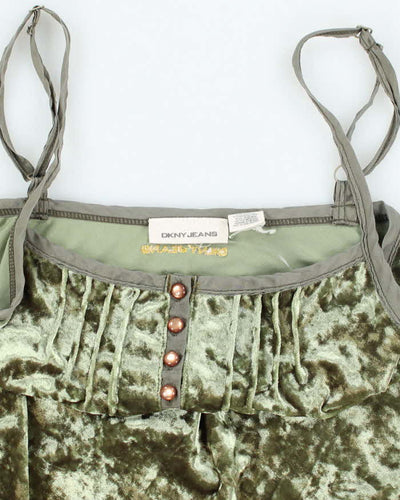 Vintage Y2k 00s DKNY Green Velvet Cami - S