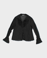 Vintage 90s Fred David Mesh Ruffle Blouse - M