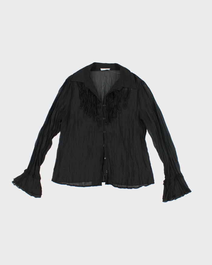 Vintage 90s Fred David Mesh Ruffle Blouse - M