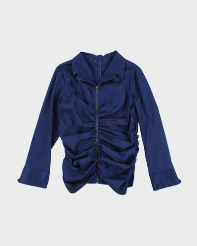 Vintage Y2k 00s Iridescent Zip-Up Blouse - M