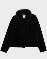 Vintage Velvet Faux Fur Collar Black Blouse - M