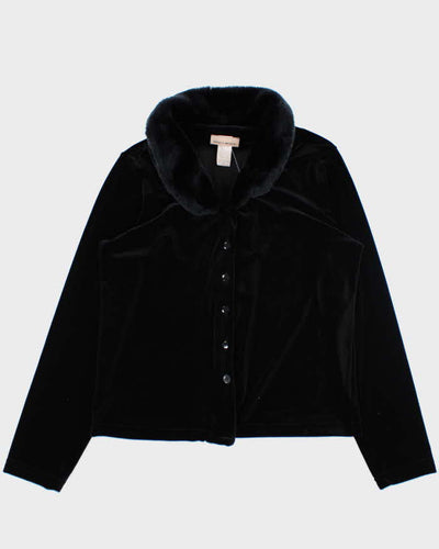 Vintage Velvet Faux Fur Collar Black Blouse - M