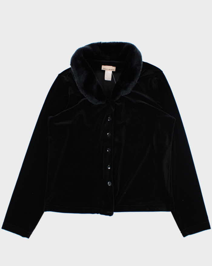 Vintage Velvet Faux Fur Collar Black Blouse - M