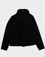 Vintage Velvet Faux Fur Collar Black Blouse - M