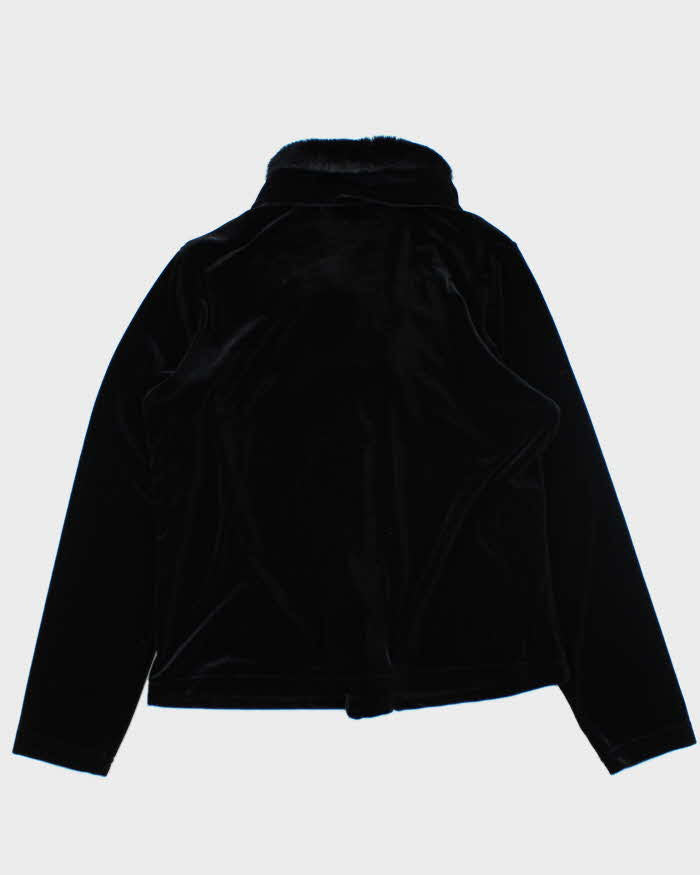 Vintage Velvet Faux Fur Collar Black Blouse - M