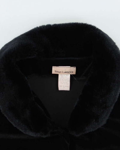 Vintage Velvet Faux Fur Collar Black Blouse - M