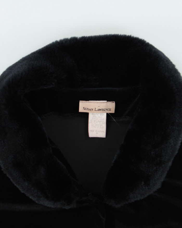 Vintage Velvet Faux Fur Collar Black Blouse - M