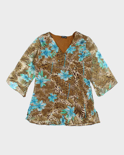 Vintage Y2k 00s Papa Leopard Print Beaded Top - L