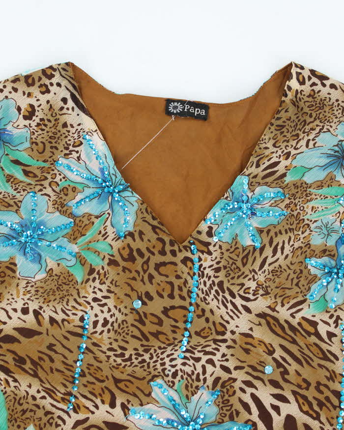 Vintage Y2k 00s Papa Leopard Print Beaded Top - L