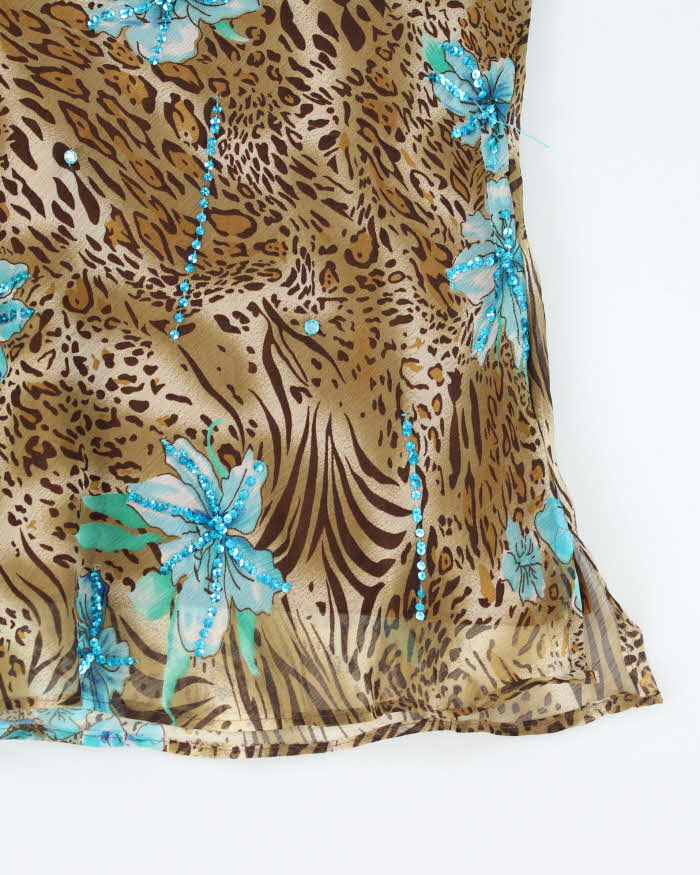 Vintage Y2k 00s Papa Leopard Print Beaded Top - L