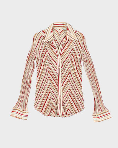 Vintage Y2k 00s Pleated Stripe Blouse - S
