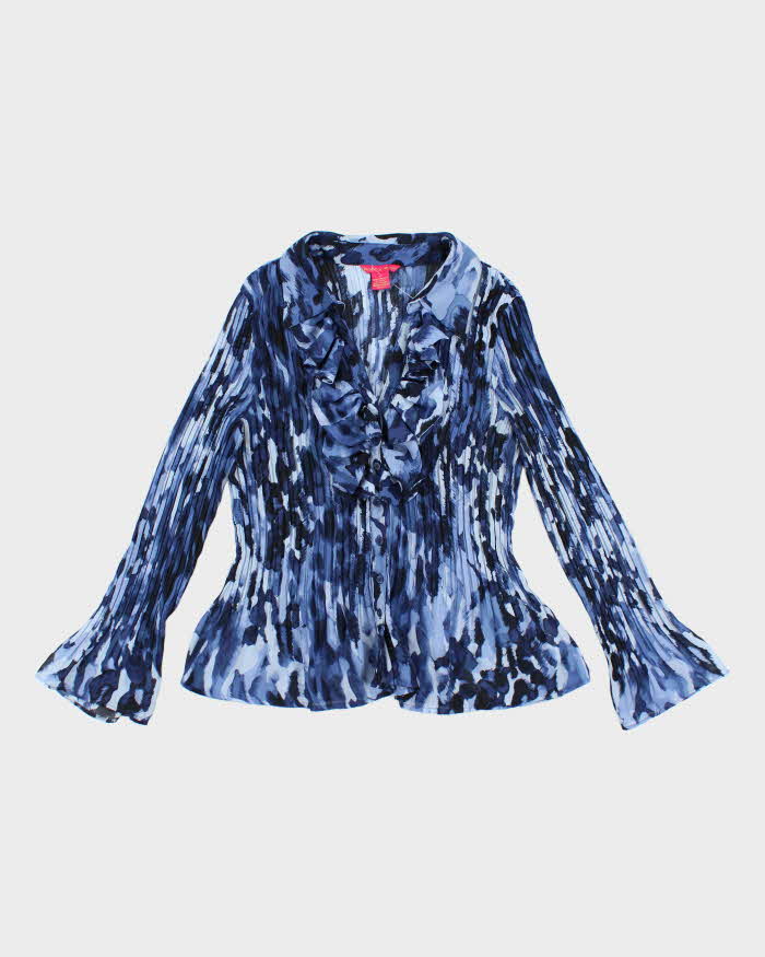 Vintage Y2k 00s Sunny Leigh Blue Ruffle Pleated Blouse - XL