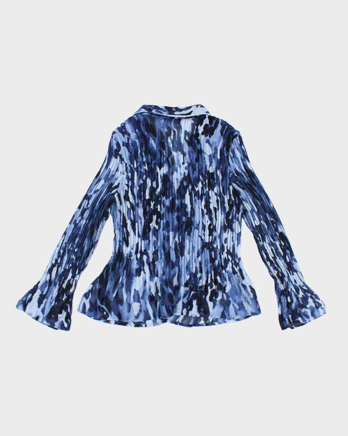 Vintage Y2k 00s Sunny Leigh Blue Ruffle Pleated Blouse - XL