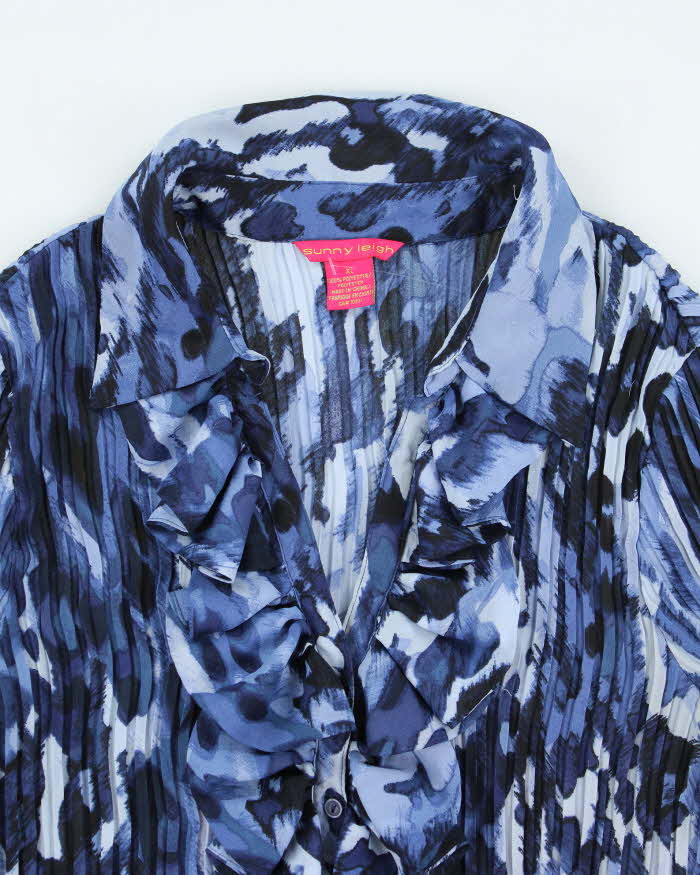 Vintage Y2k 00s Sunny Leigh Blue Ruffle Pleated Blouse - XL