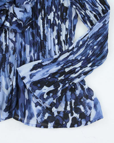 Vintage Y2k 00s Sunny Leigh Blue Ruffle Pleated Blouse - XL