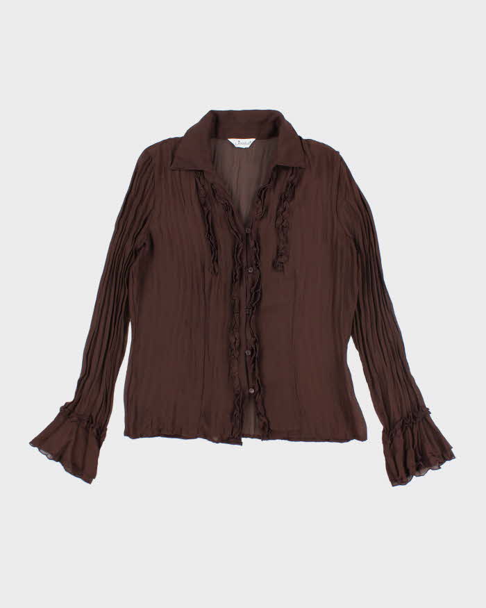 Vintage 90s Jessica Brown Ruffle Mesh Blouse - L