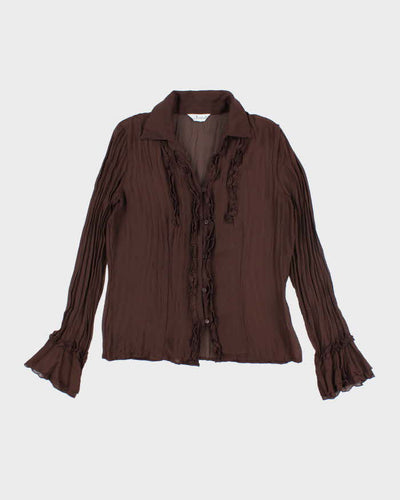 Vintage 90s Jessica Brown Ruffle Mesh Blouse - L