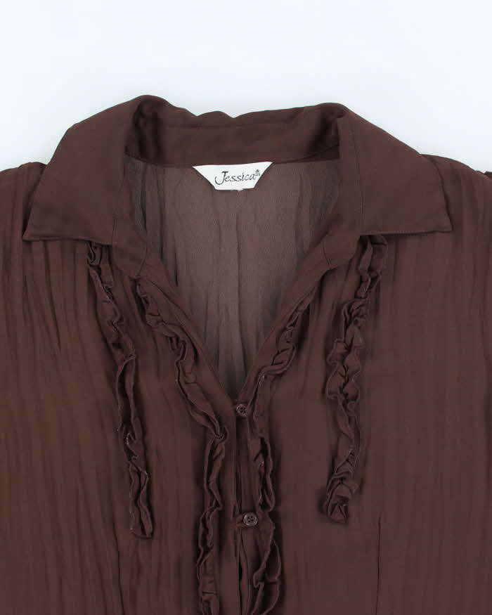 Vintage 90s Jessica Brown Ruffle Mesh Blouse - L