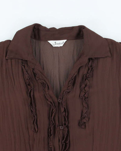 Vintage 90s Jessica Brown Ruffle Mesh Blouse - L