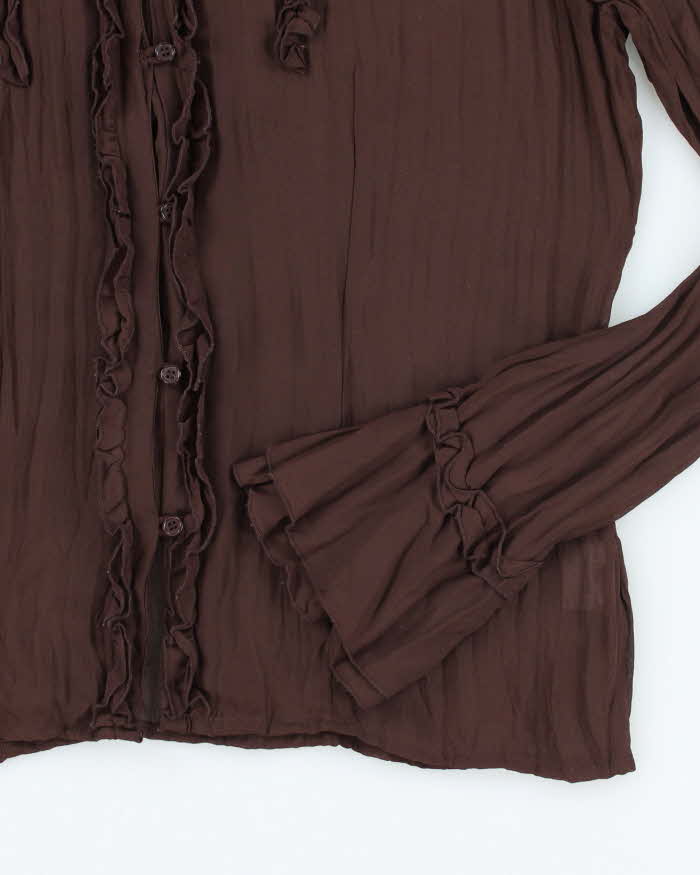 Vintage 90s Jessica Brown Ruffle Mesh Blouse - L