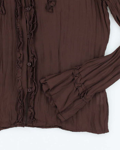 Vintage 90s Jessica Brown Ruffle Mesh Blouse - L
