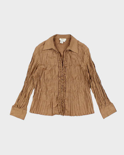 Vintage 90s Puli Brown Pleated Ruffle Blouse - L