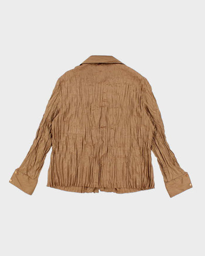 Vintage 90s Puli Brown Pleated Ruffle Blouse - L