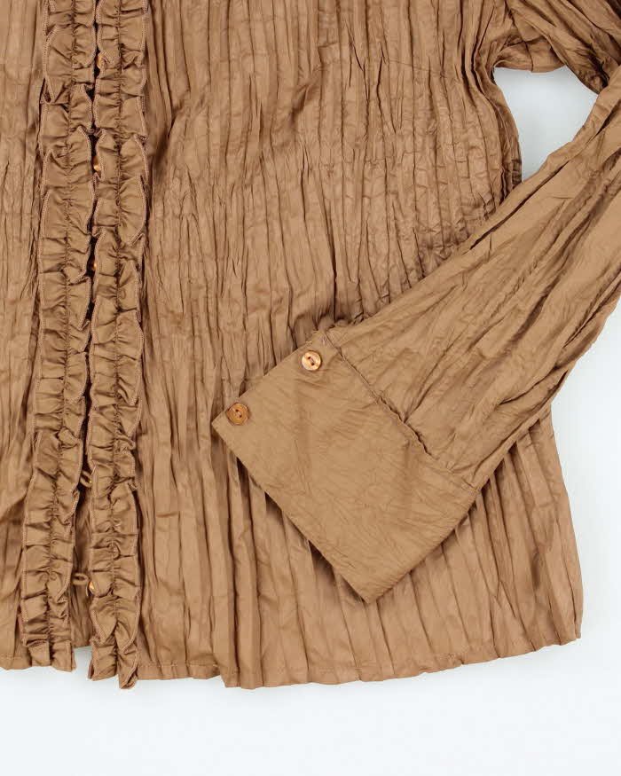 Vintage 90s Puli Brown Pleated Ruffle Blouse - L