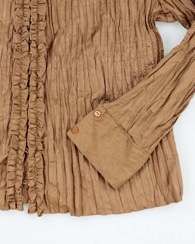 Vintage 90s Puli Brown Pleated Ruffle Blouse - L